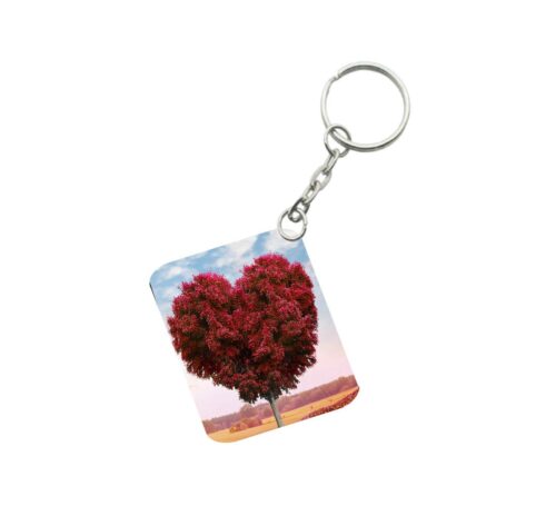 Pack Of 3_ Red Tree Heart One Side Printed Rectangle Designer Keychain (Red)