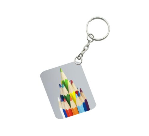 Pack Of 3_ Pencil One Side Printed Rectangle Designer Keychain (Multi Color)