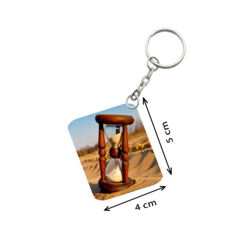 Pack Of 3_ Hourglass In Desert One Side Printed Rectangle Designer Keychain (Brown)