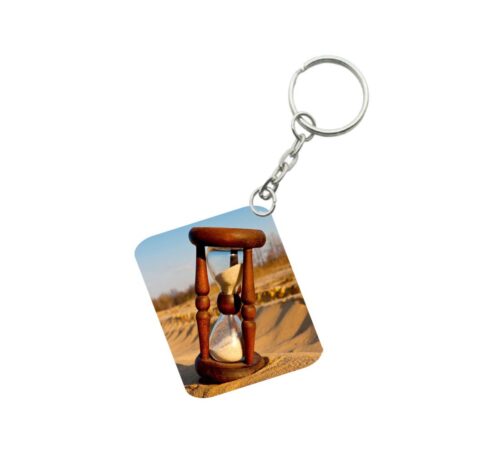 Pack Of 3_ Hourglass In Desert One Side Printed Rectangle Designer Keychain (Brown)