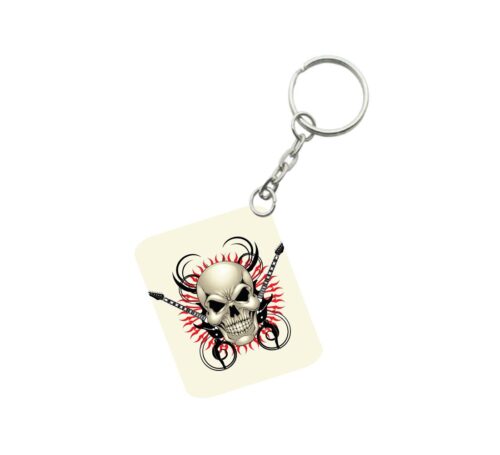 Pack Of 3_ Skull With Music One Side Printed Rectangle Designer Keychain (White)