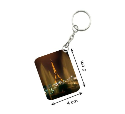 Pack Of 3_ Eiffel Tower One Side Printed Rectangle Designer Keychain (Golden)