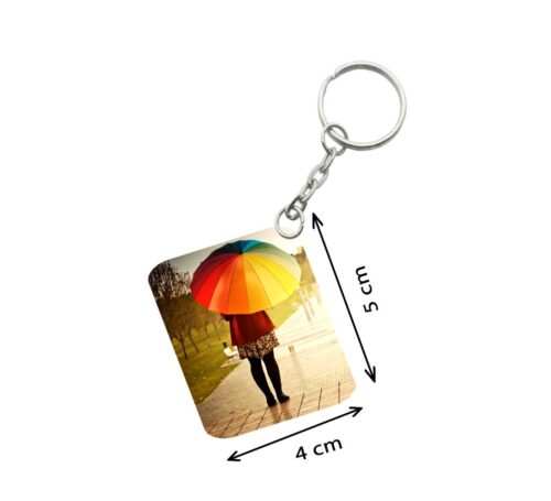 Pack Of 3_ Girl Under Umbrella One Side Printed Rectangle Designer Keychain (Multi Color)