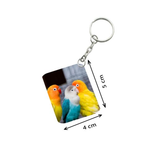 Pack Of 3_ Three Parrot One Side Printed Rectangle Designer Keychain (Multi Color)