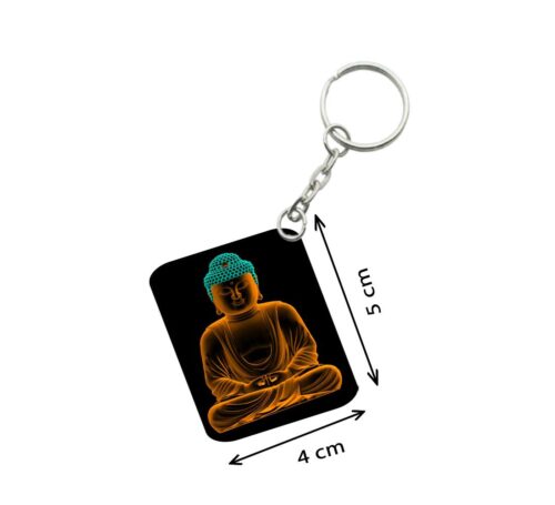 Pack Of 3_ Golden Buddha One Side Printed Rectangle Designer Keychain (Golden)