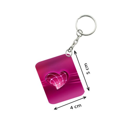 Pack Of 3_ Pink Heart One Side Printed Rectangle Designer Keychain (Pink)