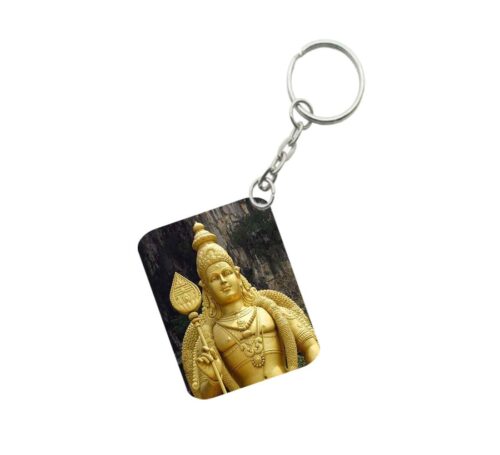 Pack Of 3_ Golden Statue Of Murugan One Side Printed Rectangle Designer Keychain (Golden)