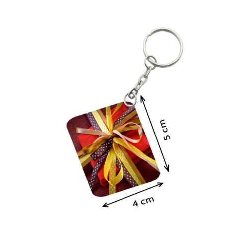 Pack Of 3_ Gift Ribban One Side Printed Rectangle Designer Keychain (Multi Color)