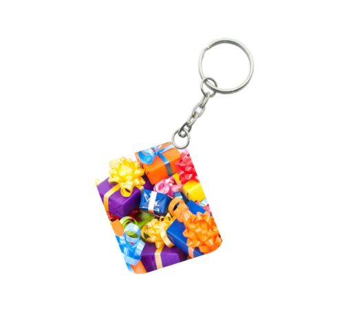 Pack Of 3_ Colored Gift Box One Side Printed Rectangle Designer Keychain (Multi Color)