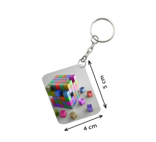 Pack Of 3_ 3D Cubes One Side Printed Rectangle Designer Keychain (Multi Color)