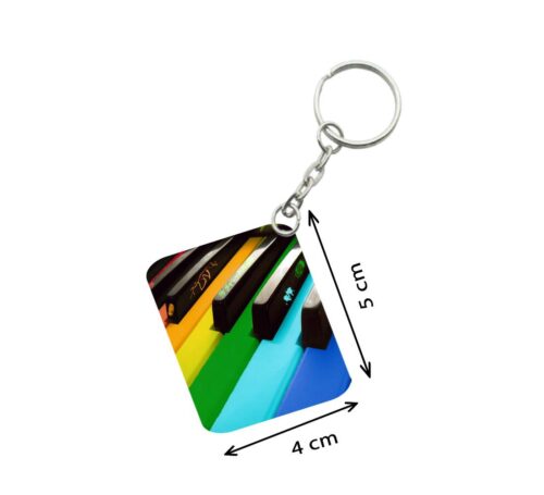 Pack Of 3_ Rainbow Piano Keys One Side Printed Rectangle Designer Keychain (Rainbow Color)