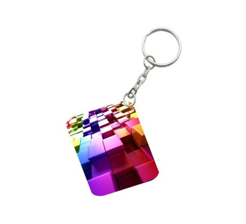 Pack Of 3_ Colored Cubes One Side Printed Rectangle Designer Keychain (Multi Color)