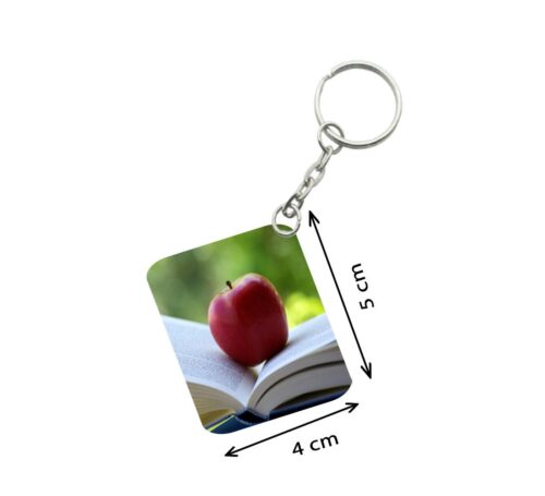 Pack Of 3_ Apple One Side Printed Rectangle Designer Keychain (Red)