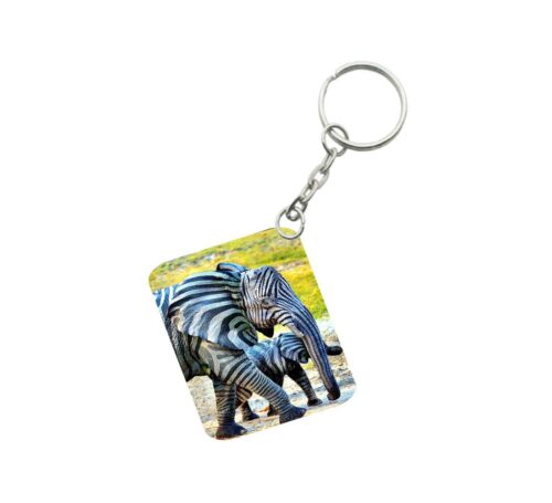 Pack Of 3_ Zebra Elephant One Side Printed Rectangle Designer Keychain (Black and White)