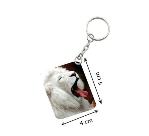 Pack Of 3_ White Lion One Side Printed Rectangle Designer Keychain (White)