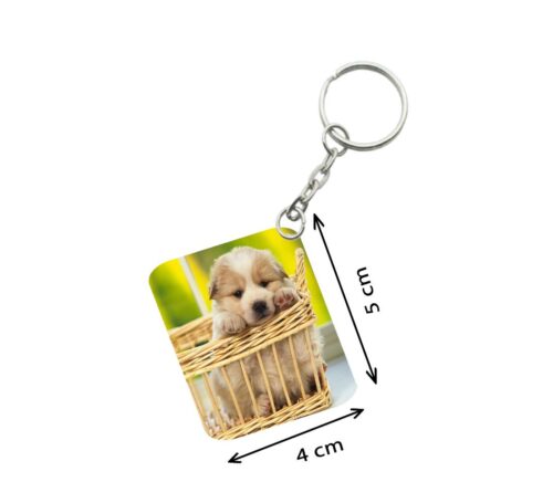 Pack Of 3_ Basket Dog One Side Printed Rectangle Designer Keychain (Brown)