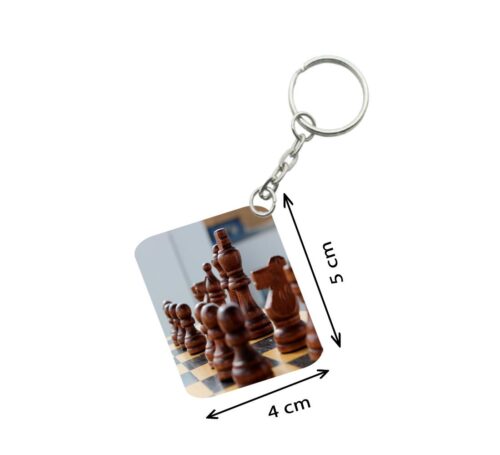 Pack Of 3_ Chess Set One Side Printed Rectangle Designer Keychain (Brown)