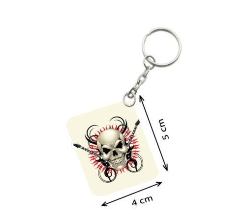 Pack Of 3_ Skull With Music One Side Printed Rectangle Designer Keychain (White)