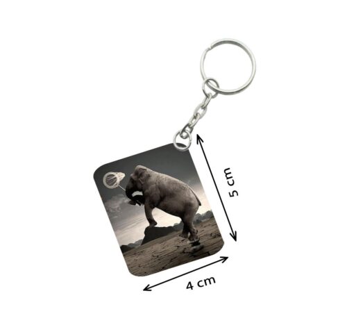 Pack Of 3_ Elephant Clip Art One Side Printed Rectangle Designer Keychain (Black)