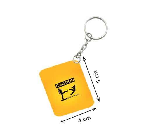 Pack Of 3_ Caution One Side Printed Rectangle Designer Keychain (Orange)