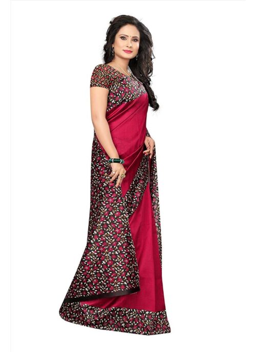 Women's Art Silk Saree With Blouse (Red, 5-6mtrs) - Image 3