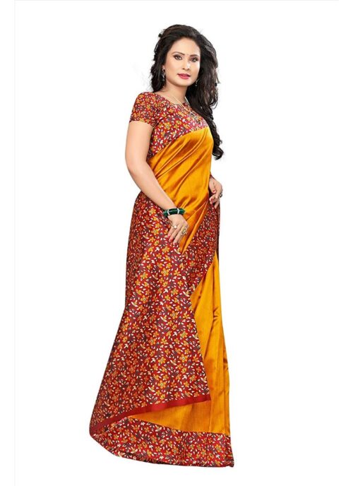 Women's Art Silk Saree With Blouse (Yellow, 5-6mtrs) - Image 3