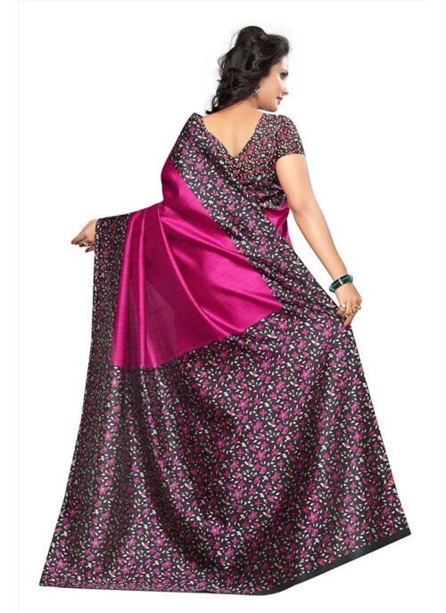 Women's Art Silk Saree With Blouse (Pink, 5-6mtrs) - Image 3