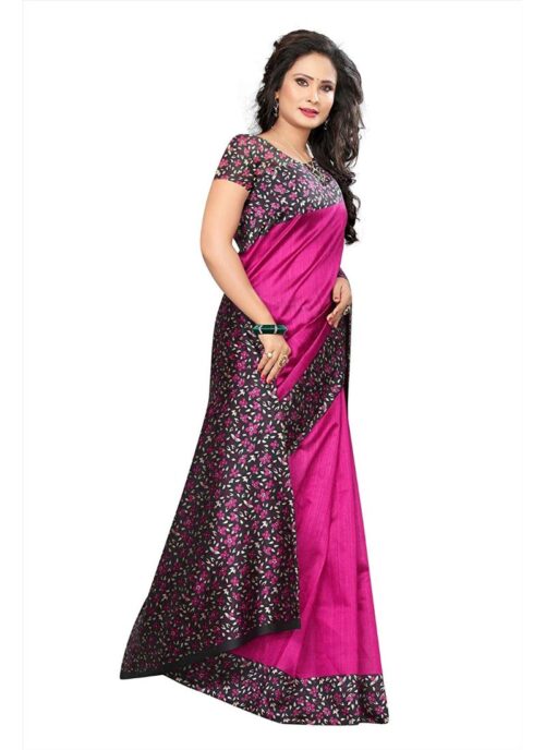 Women’s Art Silk Saree With Blouse (Pink, 5-6mtrs)