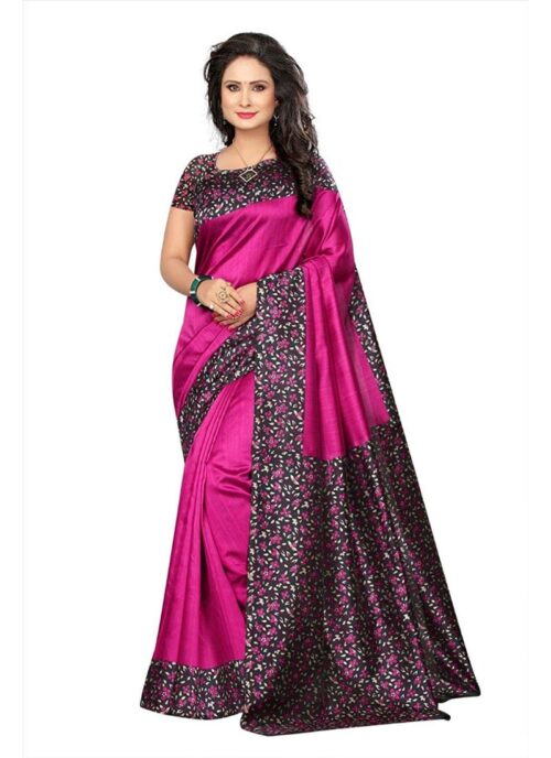 Women’s Art Silk Saree With Blouse (Pink, 5-6mtrs)