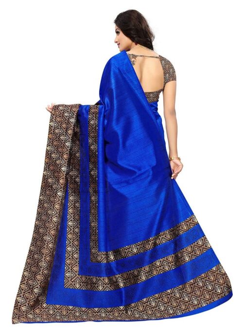 Women’s Art Silk Saree With Blouse (Blue, 5-6mtrs)