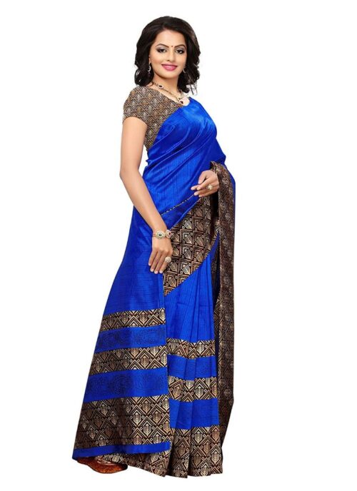 Women's Art Silk Saree With Blouse (Blue, 5-6mtrs) - Image 4