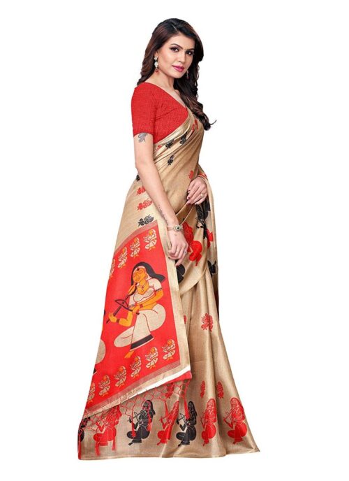 Women's Khadi Silk Saree With Blouse (Beige, 5-6mtrs) - Image 3