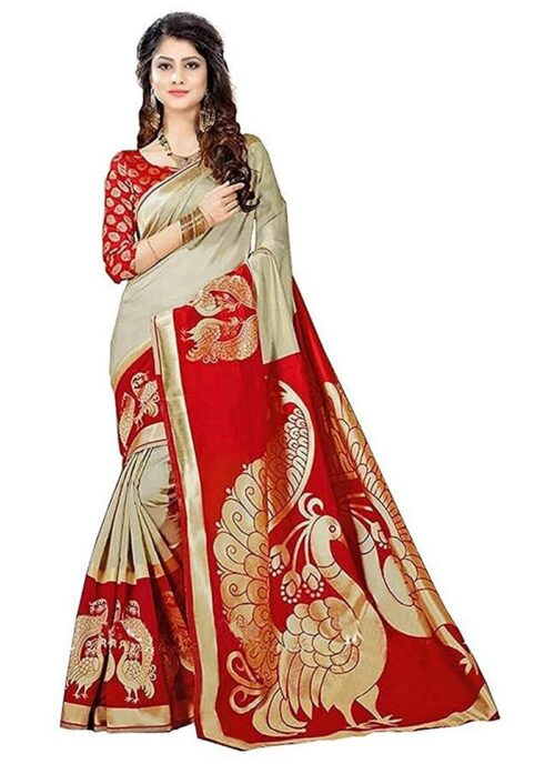 Women’s Khadi Silk Saree With Blouse (Multicolor, 5-6mtrs)