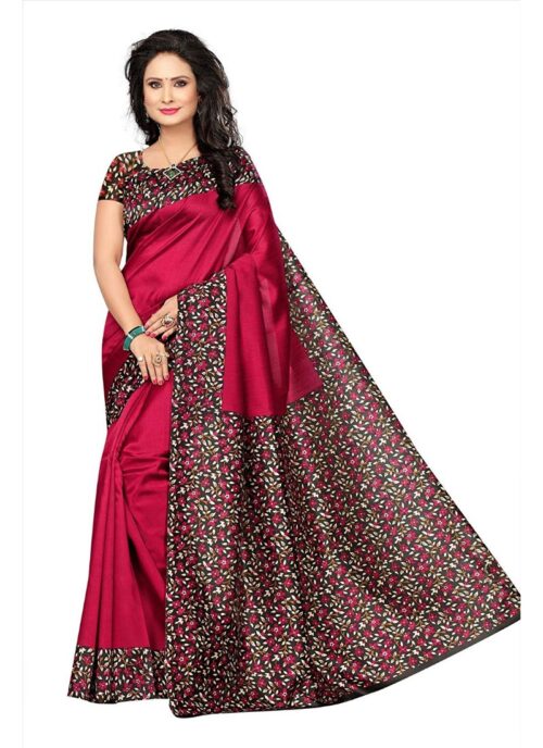 Women’s Art Silk Saree With Blouse (Red, 5-6mtrs)