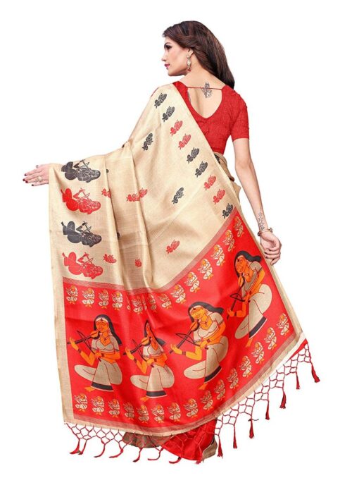 Women’s Khadi Silk Saree With Blouse (Beige, 5-6mtrs)