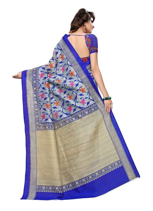 Women’s Art Silk Saree With Blouse (Blue, 5-6mtrs)