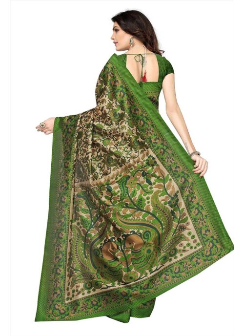 Women’s Art Silk Saree With Blouse (Green, 5-6mtrs)