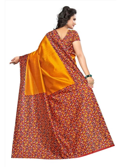 Women’s Art Silk Saree With Blouse (Yellow, 5-6mtrs)