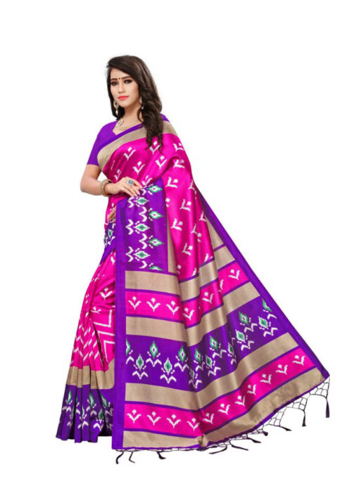 Women's Art Silk Saree With Blouse (Pink, 5-6mtrs) - Image 4