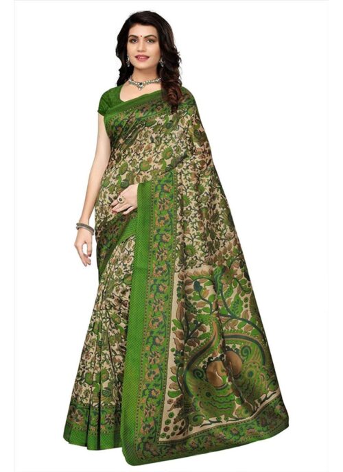 Women’s Art Silk Saree With Blouse (Green, 5-6mtrs)