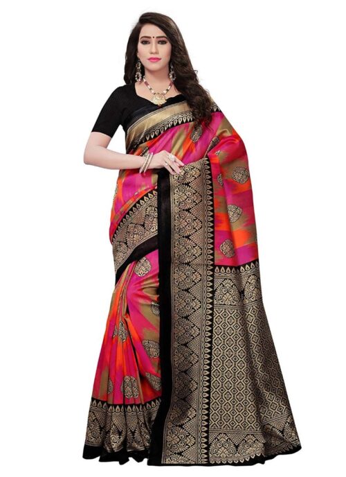 Women’s Art Silk Saree With Blouse (Multicolor, 5-6mtrs)