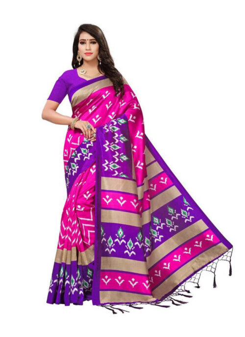 Women’s Art Silk Saree With Blouse (Pink, 5-6mtrs)