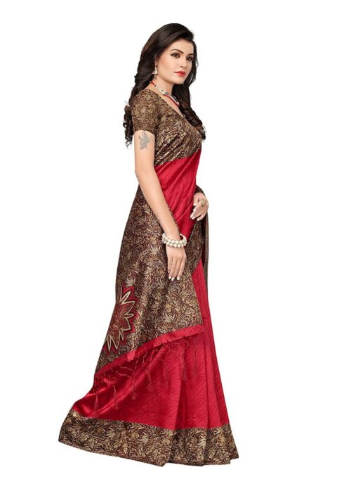 Women's Art Silk Saree With Blouse (Red, 5-6mtrs) - Image 4