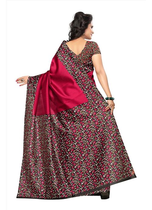 Women’s Art Silk Saree With Blouse (Red, 5-6mtrs)