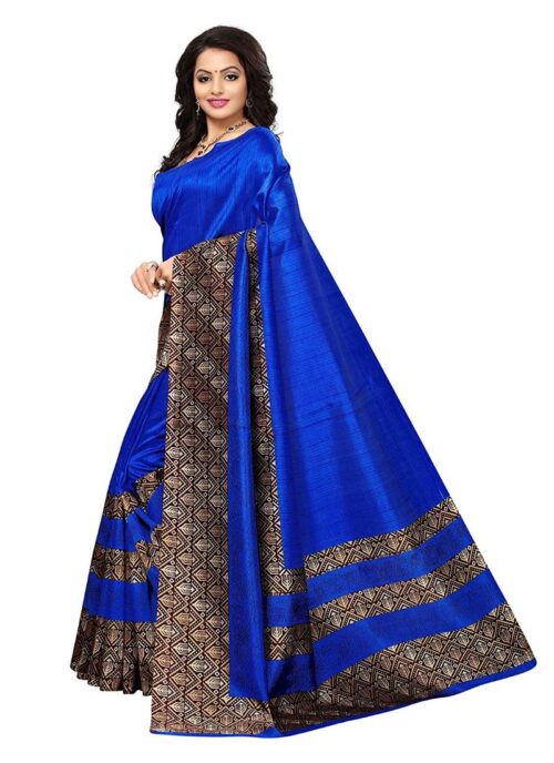 Women's Art Silk Saree With Blouse (Blue, 5-6mtrs) - Image 3