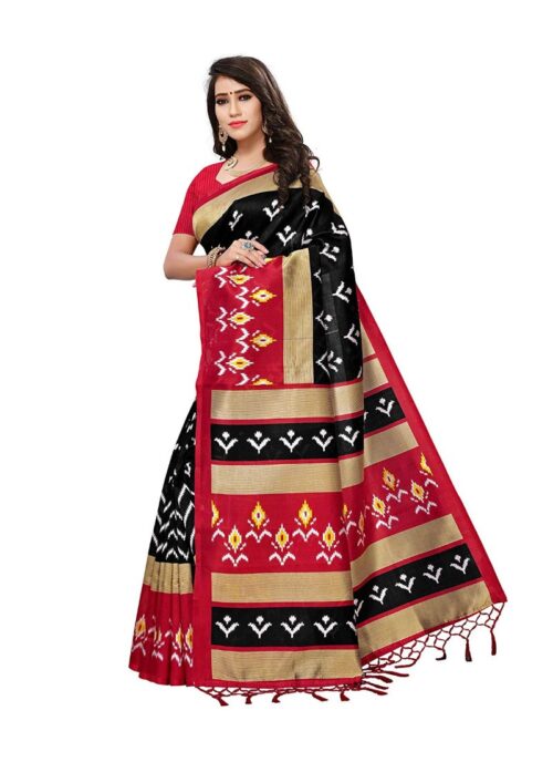 Women's Art Silk Saree With Blouse (Black, 5-6mtrs) - Image 3