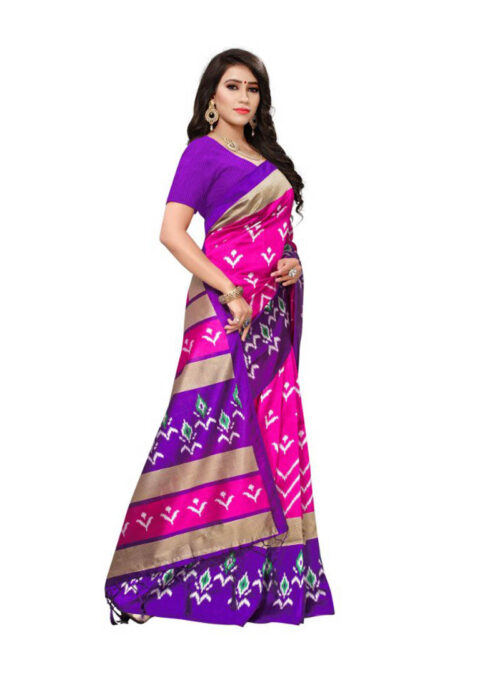 Women's Art Silk Saree With Blouse (Pink, 5-6mtrs) - Image 3