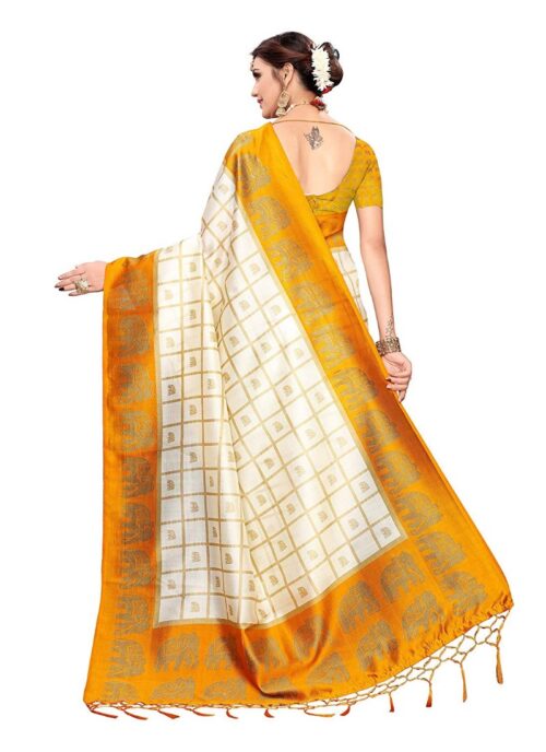 Women’s Art Silk Saree With Blouse (Orange, 5-6mtrs)