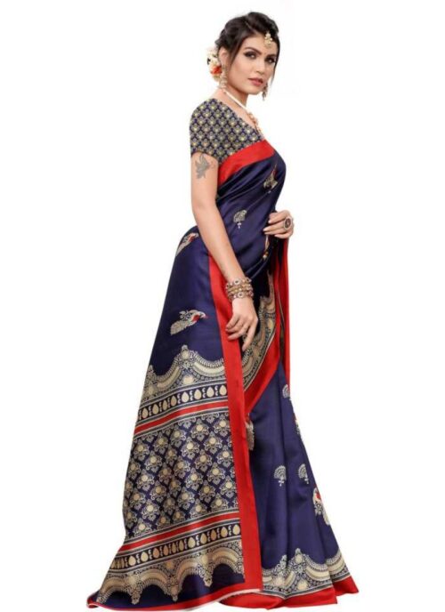 Women's Art Silk Saree With Blouse (Navy Blue, 5-6mtrs) - Image 4