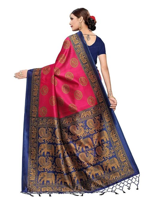 Women’s Art Silk Saree With Blouse (Pink, 5-6mtrs)